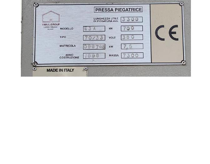 Usato PRESSA PIEGATRICE IMAL DA 3000 X 70 TON TIPO 70/33 MOD.E3A CNC DELEM DA65 A 4 ASSI, 4 TORRETTE, MACCHINA DEL 1998, CE