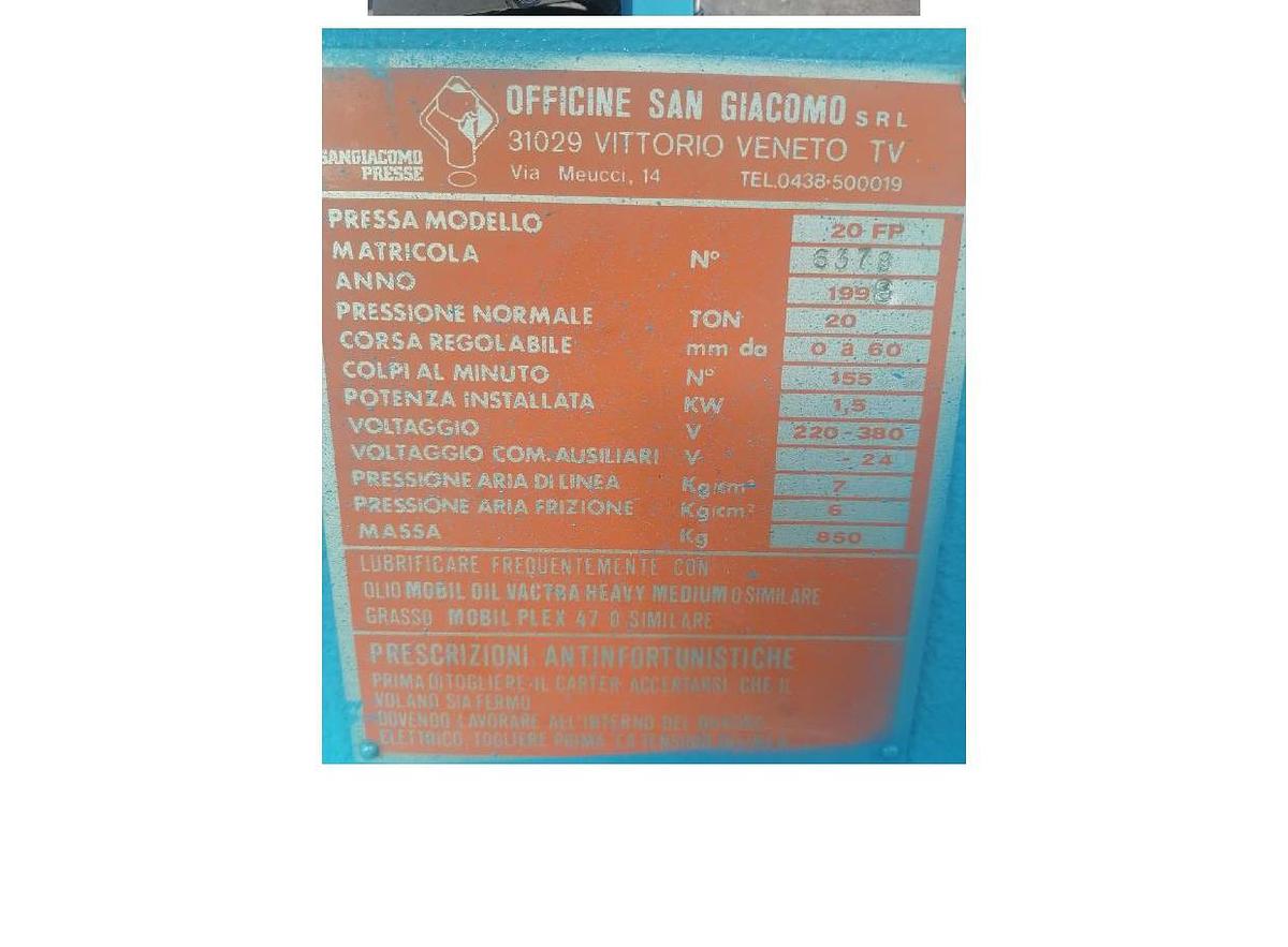 Usato PRESSA ECCENTRICA SANGIACOMO DA 20TON - NON CE