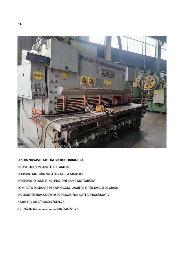 Usato CESOIA NOVASTILMEC DA 3000X16 IDRAULICA