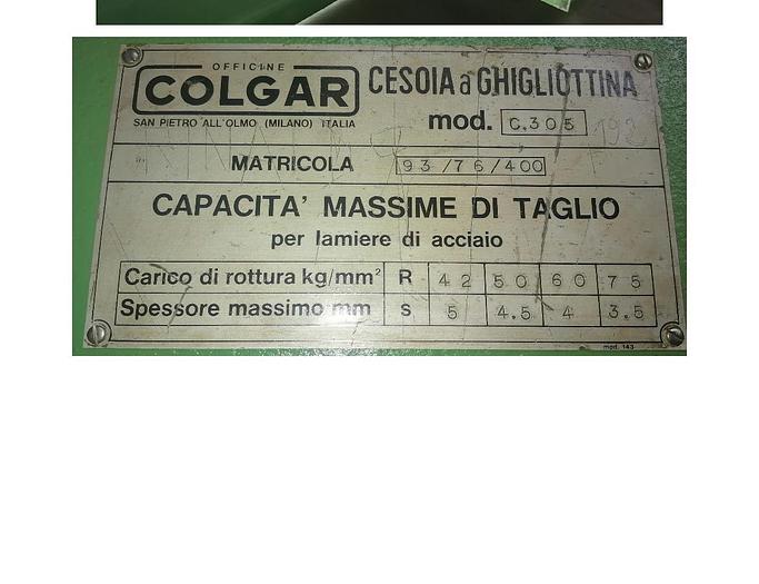 Usato CESOIA COLGAR DA 3000X5 MECCANICA A FRIZIONE PNEUMATICA