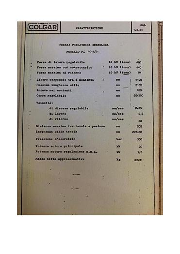Usato PRESSA PIEGATRICE COLGAR DA 5000X400 TON