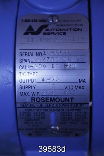Used Rosemount 1151DP5E22B1D3 Pressure Differential Transmitter #39583