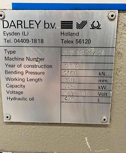 Used Darley EHP 110 31/25 - Press Brake - 1991