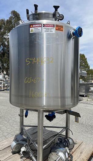 Used Tank, 370 Gallon, 316L Stainless Steel, Jacketed, Agitated, 10 PSI, T&C Stainless #L744633