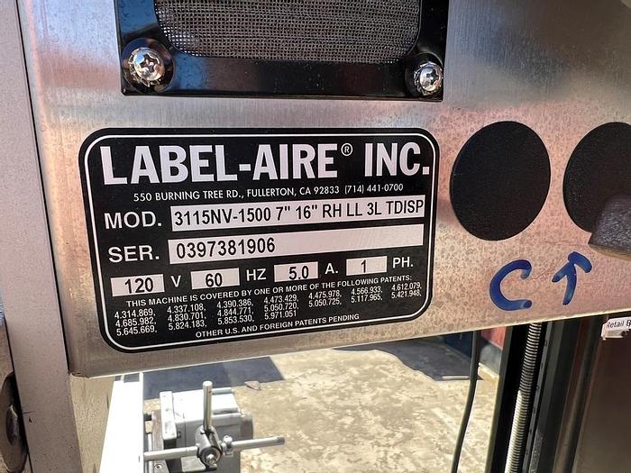 Used Labeler, Pressure Sensitive, Label-Aire, Mdl 3115NV-1500, Top and Bottom, RH #C744430