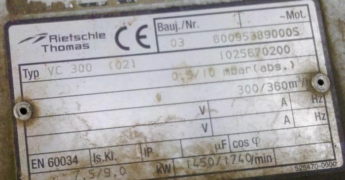 Used Pump, Vacuum, 10 HP, Rietschle, Type VC 300, #S737568
