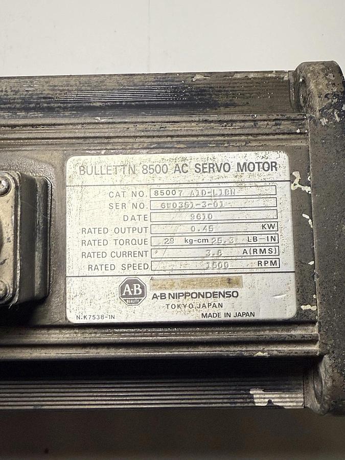 Used Allen Bradley Bullettn 8500 AC Servo Motor 85007-A1D-L1BN