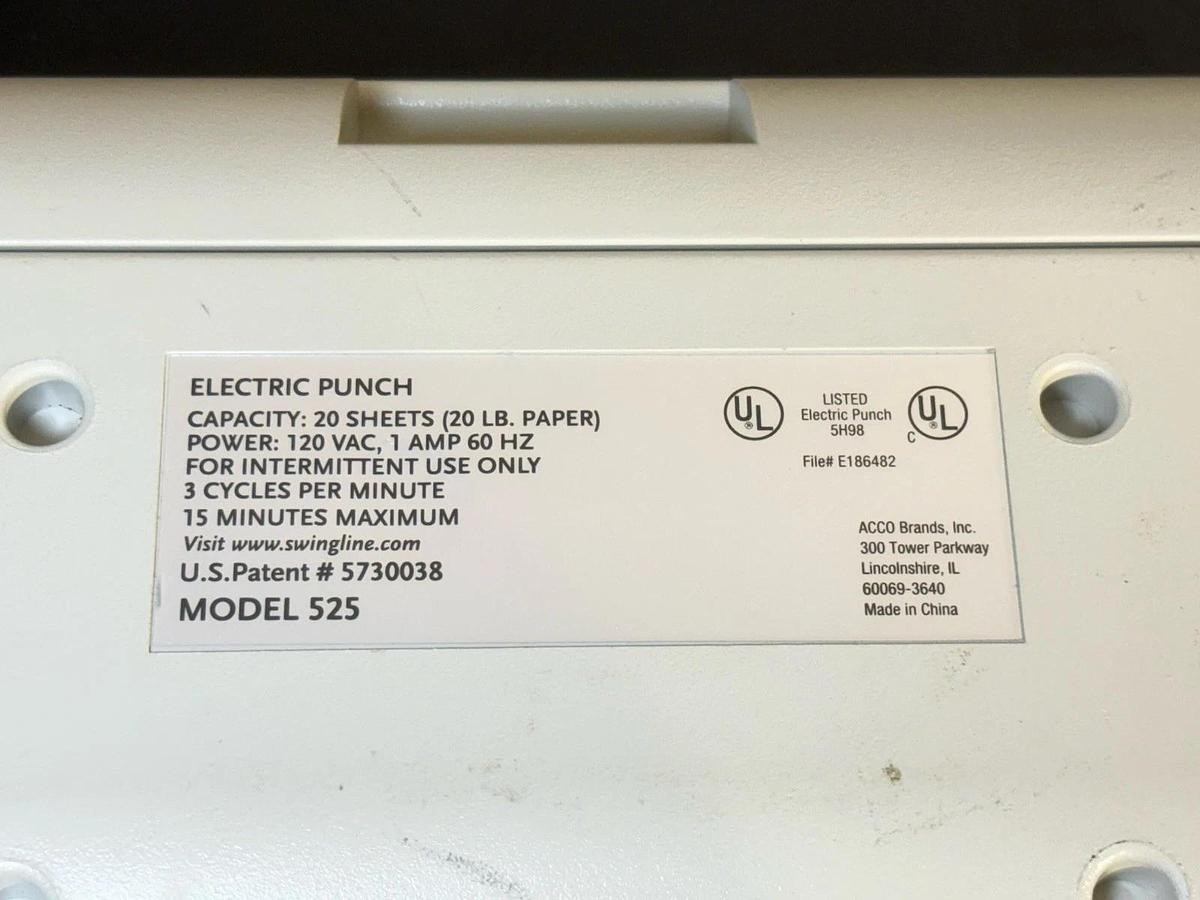 Used Swingline 525 Electric 3-Hole Punch – Heavy Duty 20-Sheet Capacity Office School