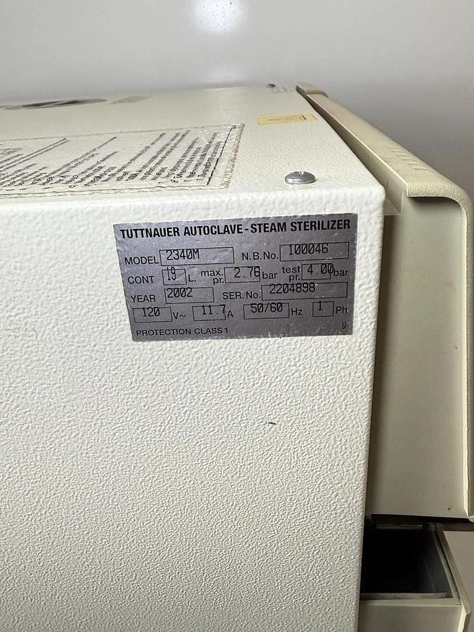 Used Tuttnauer 2340M Manual Autoclave Steam Sterilizer – 19L Chamber, Benchtop