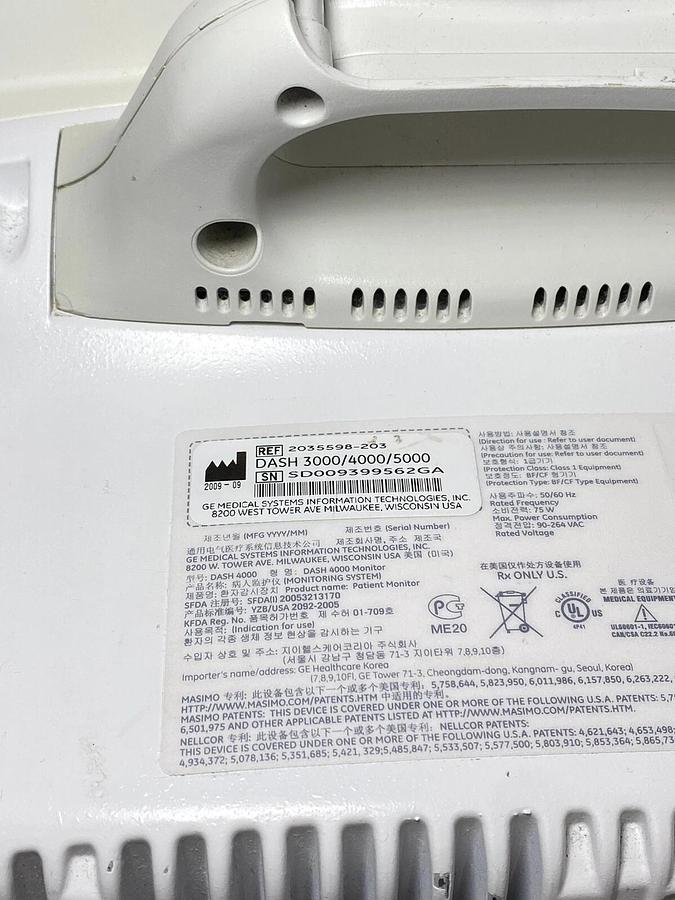 Used GE Medical Systems Dash 4000 Monitor 2035598-203