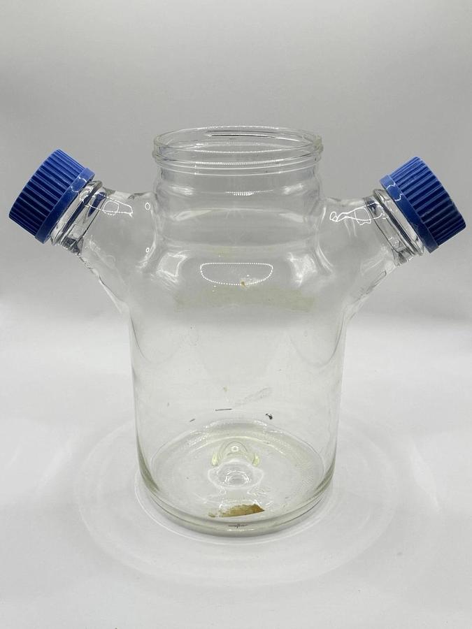 Used Corning Reuseable Large Glass Flask 1000ml w/ Dual Inlets with Schott caps