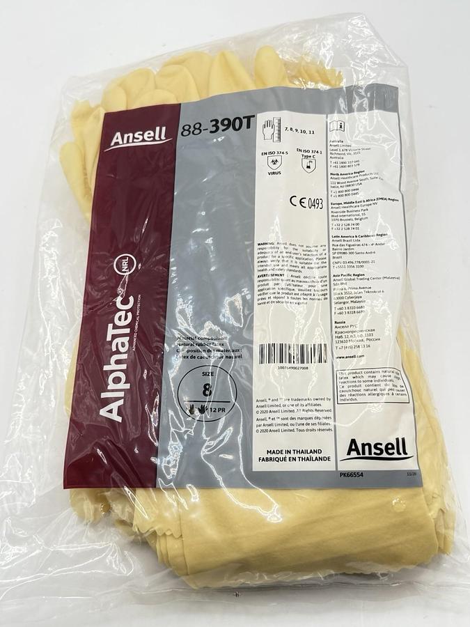 Used NEW 12 Pairs - ANSELL 88-390T AlphaTec Latex Glove, Type C, Size 8