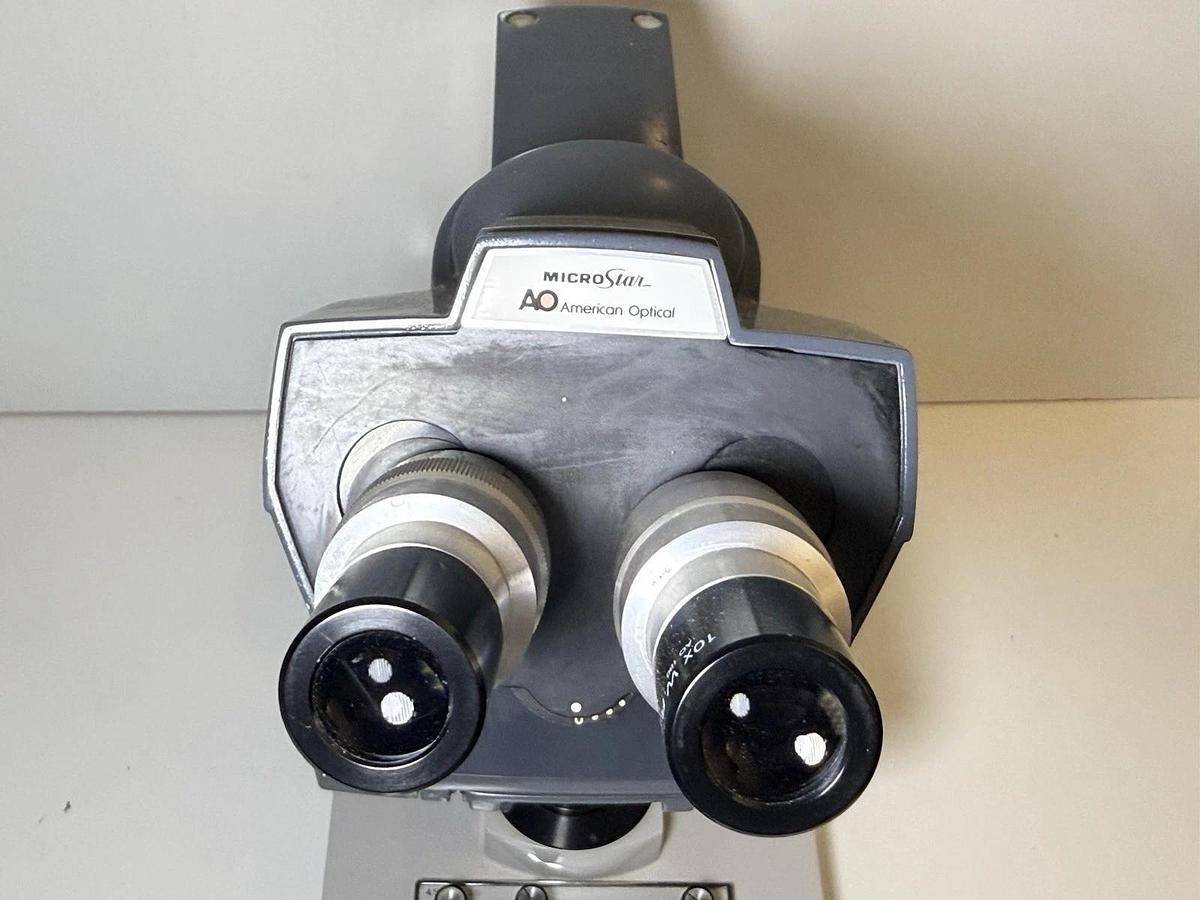 Used AO American Optical One Ten Microstar Lab Binocular Microscope w/ 4 Objectives
