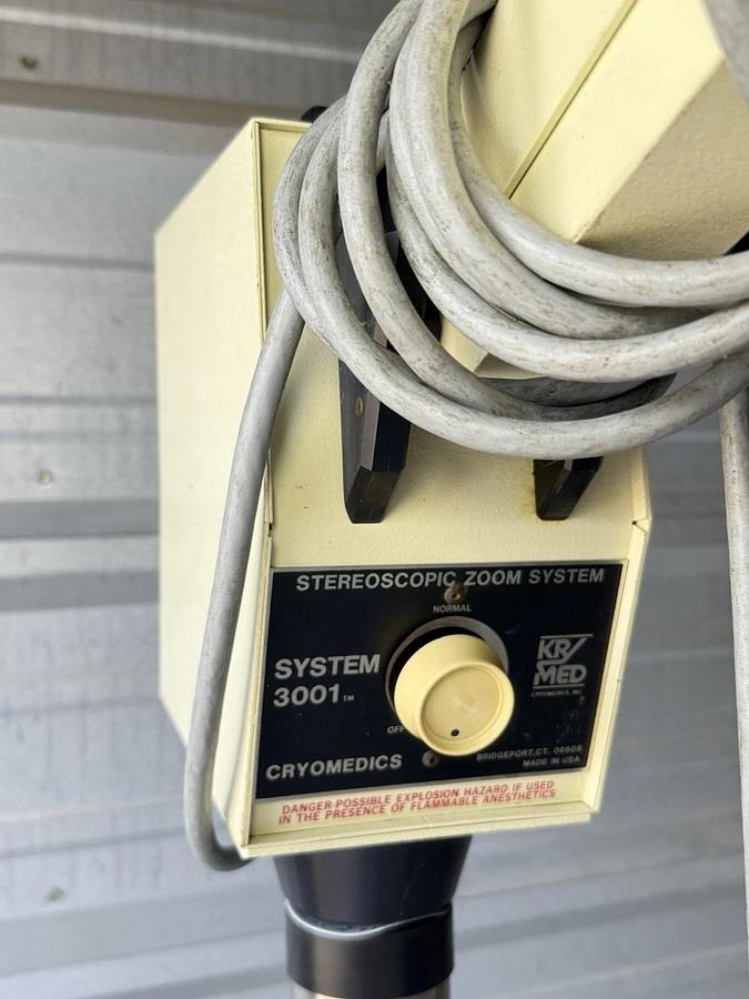 Used Cryomedics KryMed Microscope Stereoscopic Zoom System 3001 with Stand on wheels