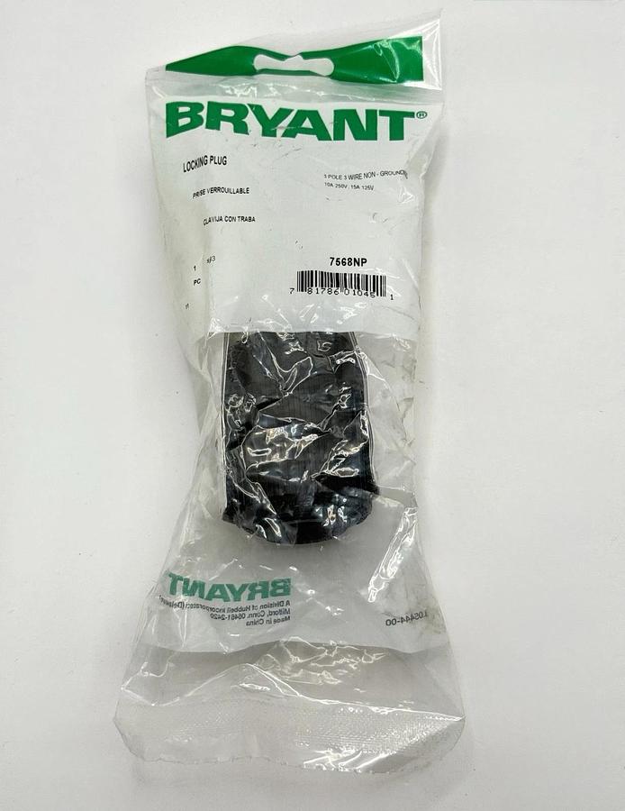Used NEW Qty: 1  BRYANT Locking Plug 3 Pole 3 Wire Non-Grounding  Model: 7568NP