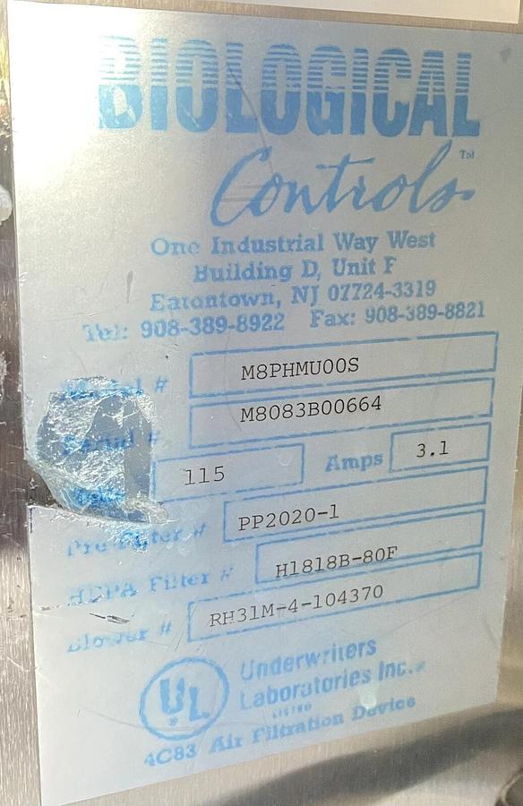 Used Biological Controls MicroCon MAP-800 Air Purification System HEPA M8PHMUOOS