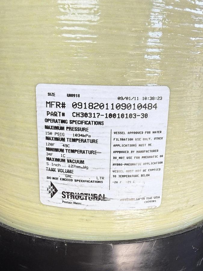 Used Pentair Structural Everpure ESP-950 Water Treatment Filter Tank Vessel