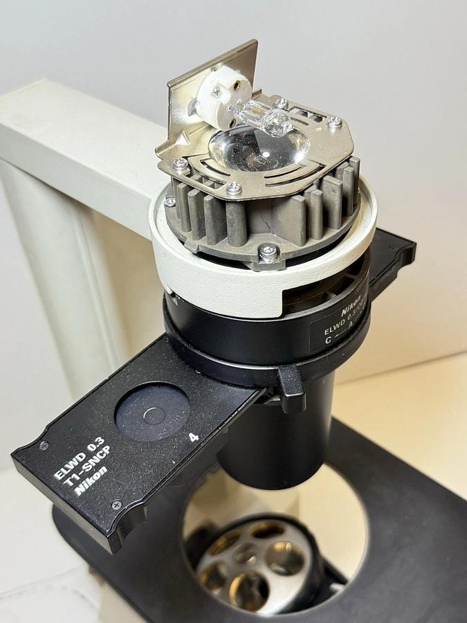 Used Nikon Eclipse TS100 Inverted Lab Microscope w/ Nikon UFX-II, Power Supply & Lamp