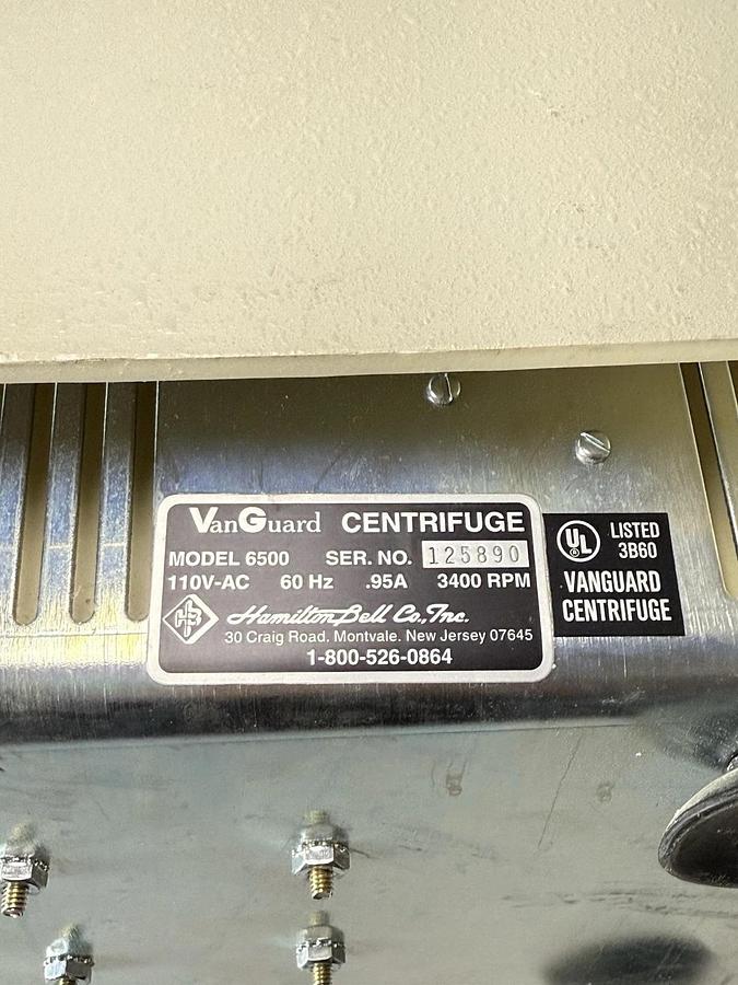 Used Hamilton Bell Vanguard V6500 6500 Centrifuge