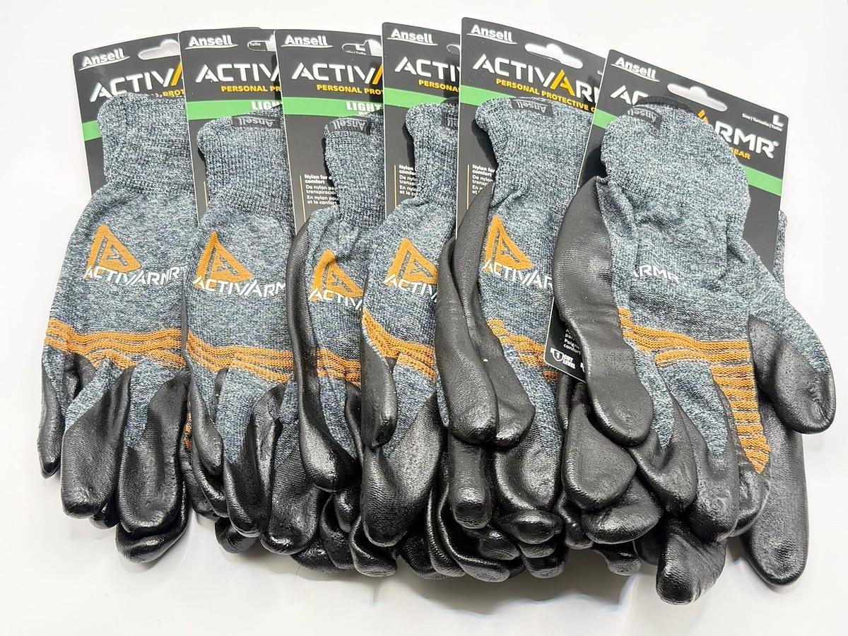 Used NEW 6 Pairs ANSELL Activarmr 97007 Light Duty Work Gloves - Size: L / Large