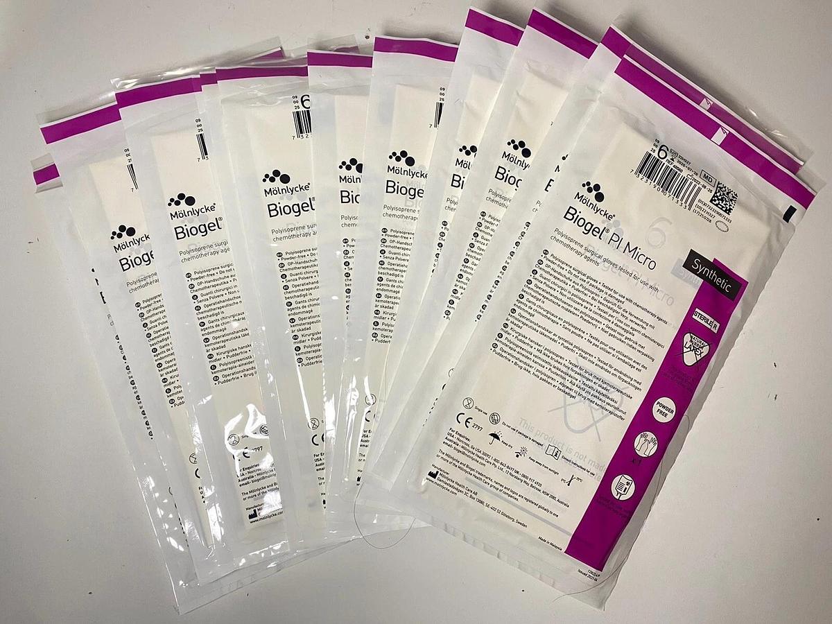Used Molnlycke Biogel 48560 Synthetic PI Micro Gloves Size - 6