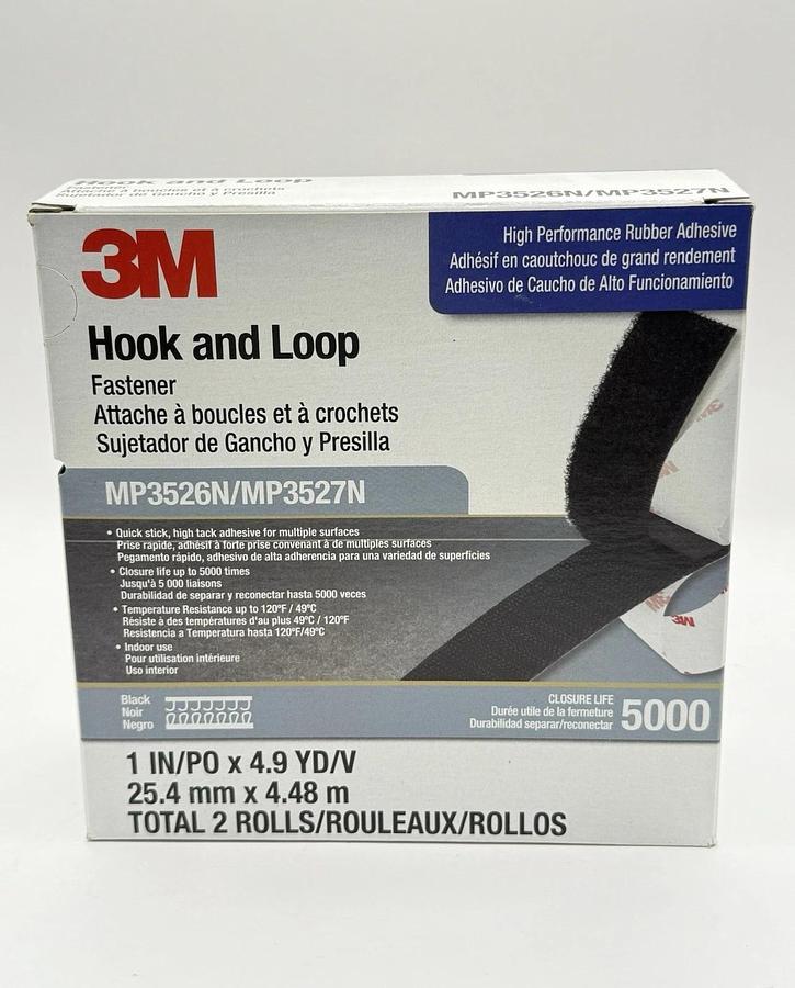 Used NEW 3M Hook and Loop Fastener MP3526N/MP3527N, Black, 2 Rolls / Box