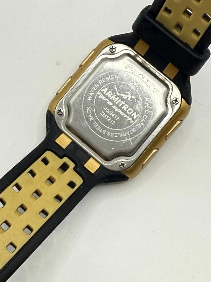 Used Armitron Pro Sport Unisex ZM1212 Gold Black Silicone 38mm Quartz Digital Watch