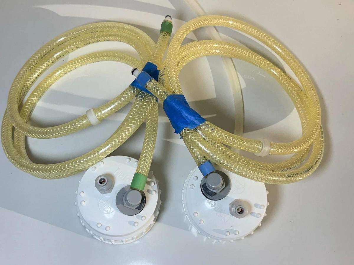 Used Nalgene 5.5 Gallon /20L Laboratory Large White Bottle Cap with tubing (Lot of 2)
