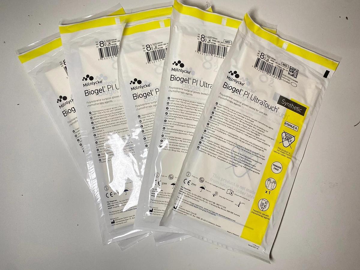 Used Molnlycke Biogel 41185 Ultratouch PI Gloves Synthetic Size - 8