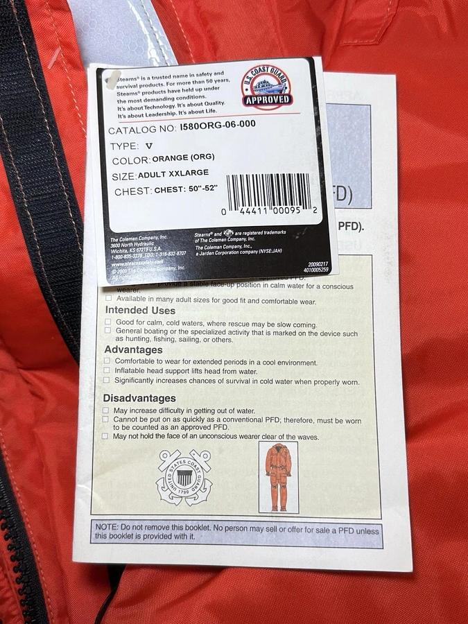 Coleman Stearns I580 Industrial Flotation Coverall I580ORG-06-000 XXLarge XXL