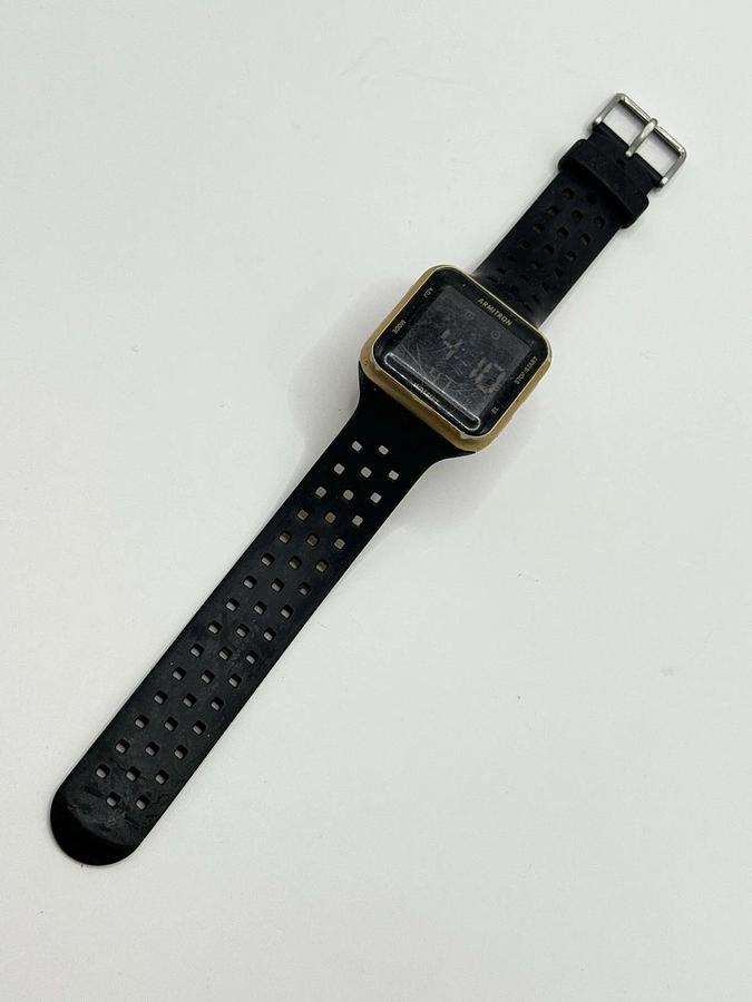 Used Armitron Pro Sport Unisex ZM1212 Gold Black Silicone 38mm Quartz Digital Watch