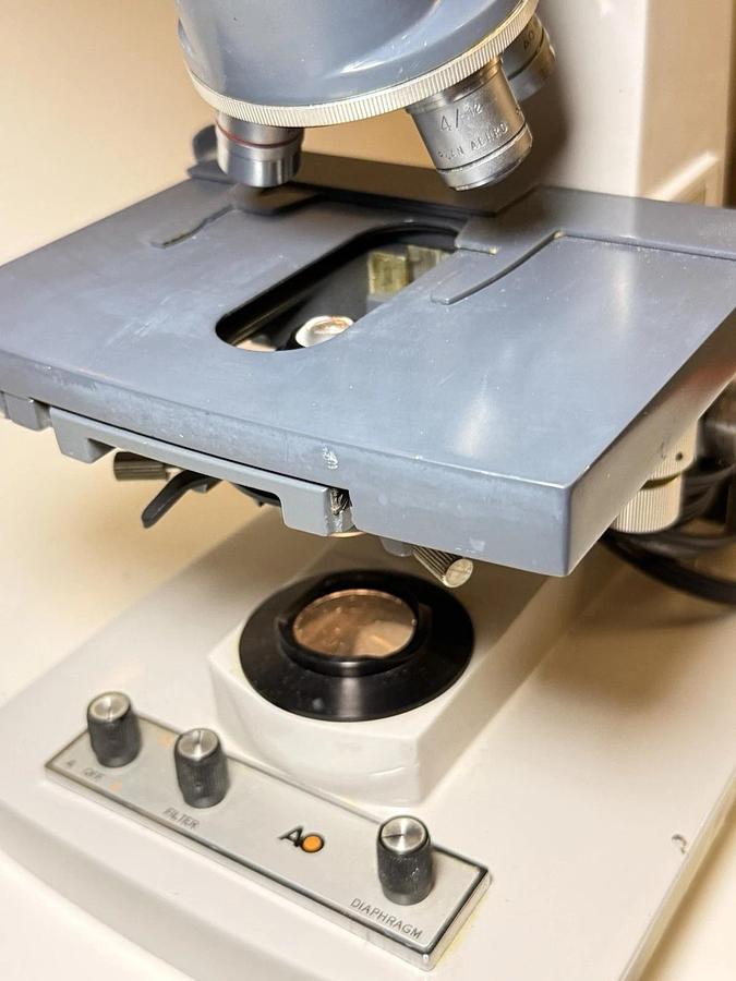 Used AO American Optical One Ten Microstar Lab Binocular Microscope w/ 4 Objectives