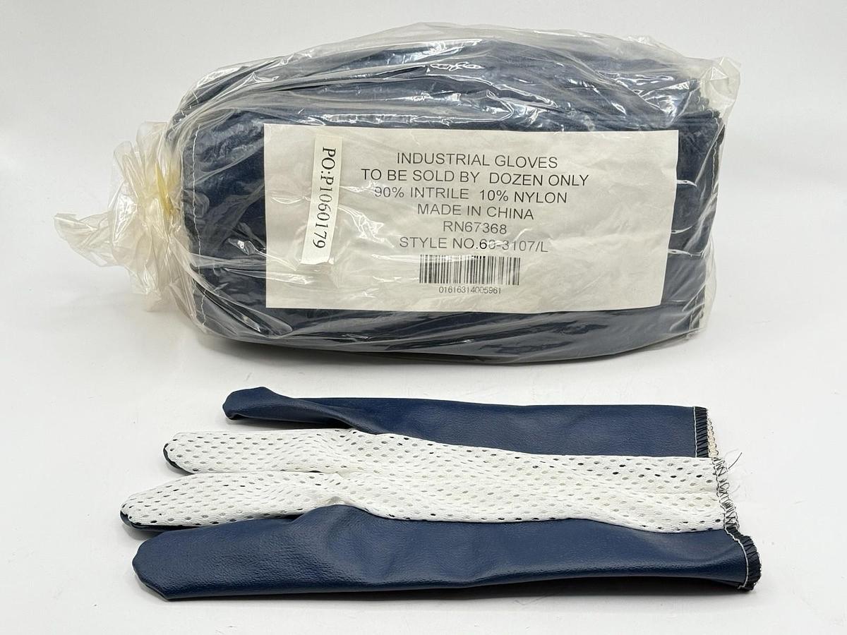 Used NEW 12 Pairs - Industrial Gloves - 60-3107 Nitrile Rubber & Nylon Gloves, Size L