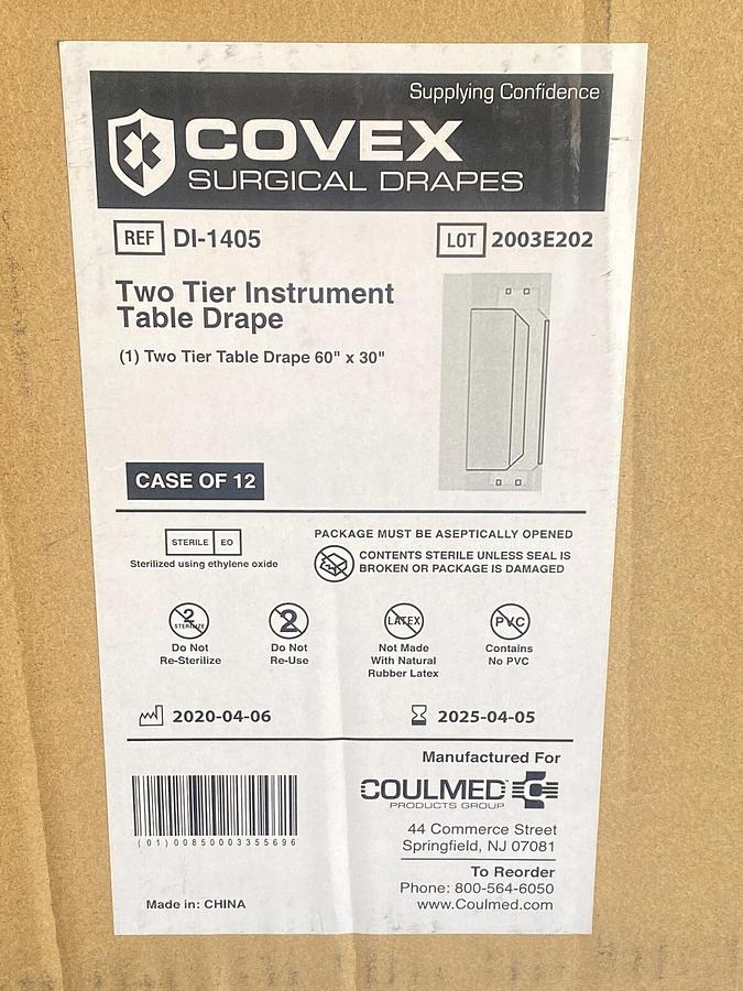 Used Coulmed Covex DI-1405 2 Tier Instrument Table Drape 60”x30” 12/Case