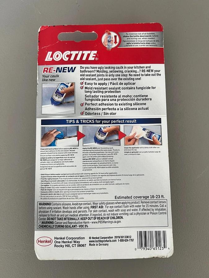 Used Loctite White Re-New Sealant for Kitchen and Bath, 3.3 Fl. Oz.