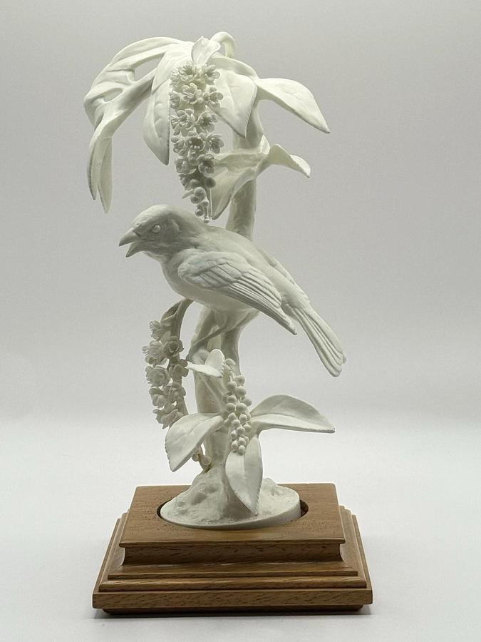 Used Royal Worcester Fine Bone China Lazuli Bunting Passerina Amoena w/ Choke Cherry