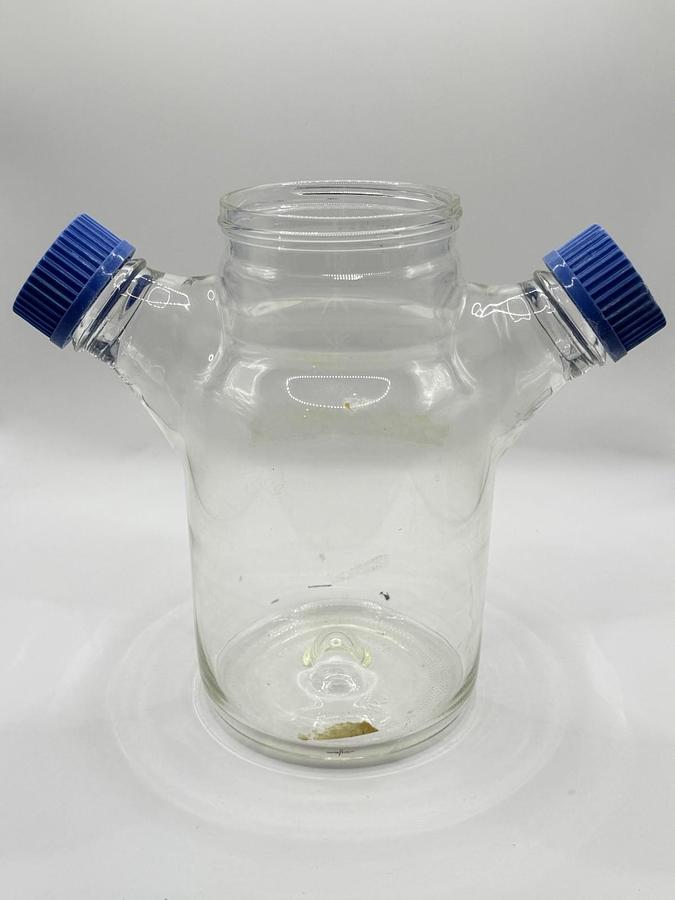 Used Corning Reuseable Large Glass Flask 1000ml w/ Dual Inlets with Schott caps