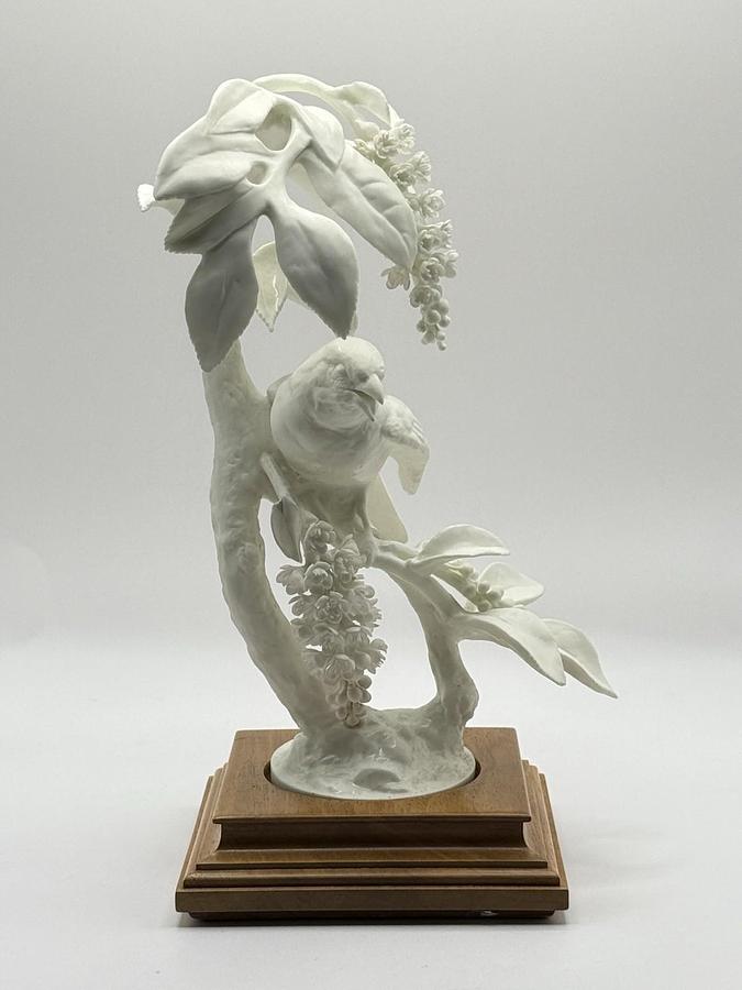 Used Royal Worcester Fine Bone China Lazuli Bunting Passerina Amoena w/ Choke Cherry