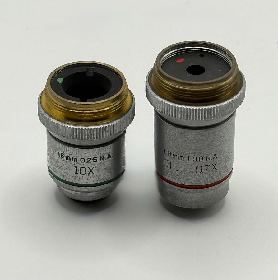 Used Lot 2 Bausch & Lomb Microscope Objectives - 10X & 97X OIL for Nikon Labophot 2