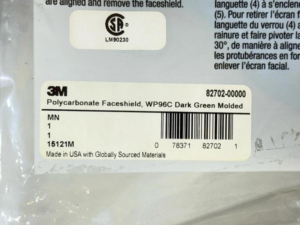 Used NEW Qty:10  3M Dark Green Polycarbonate Face Shield WP96C, Ref: 82702-00000