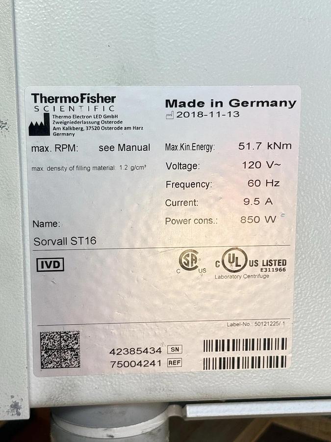Used Thermo Fisher Scientific Sorvall ST16 Centrifuge REF: 75004241