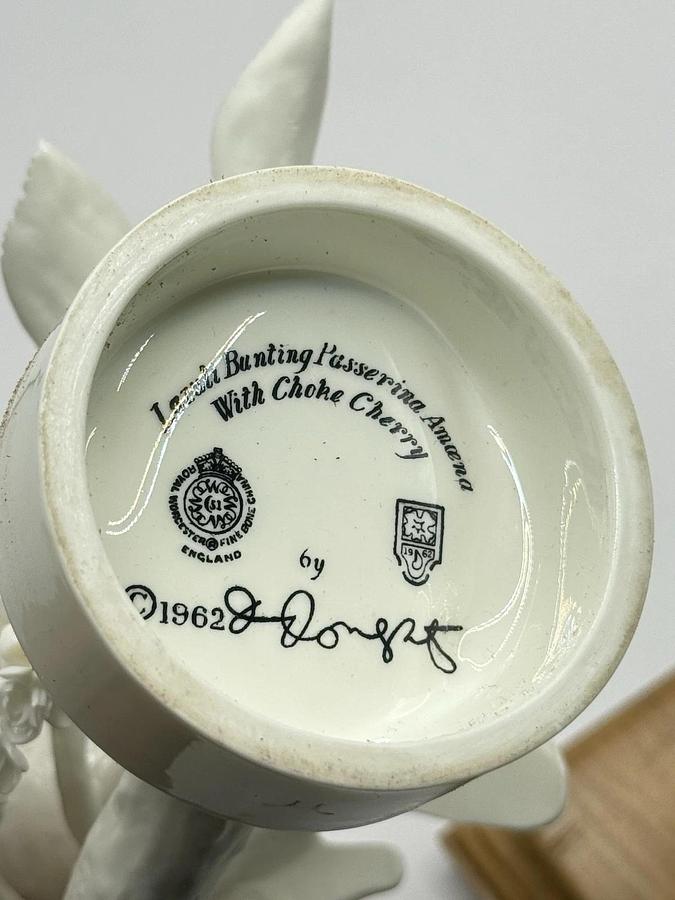 Used Royal Worcester Fine Bone China Lazuli Bunting Passerina Amoena w/ Choke Cherry