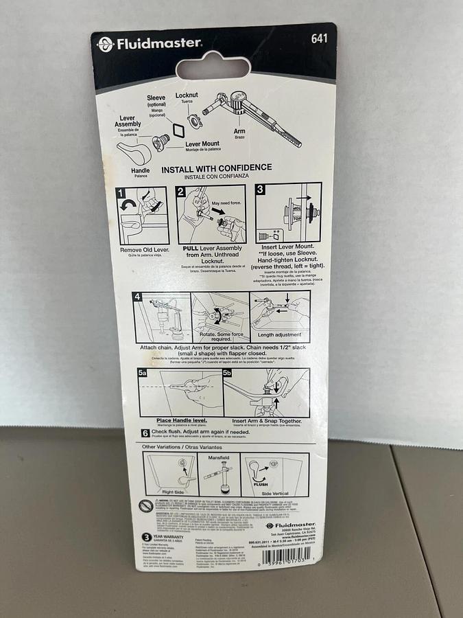 Used Fluidmaster Perfect Fit Universal Toilet Tank Lever - 641 - NEW in package