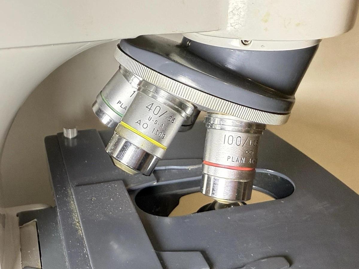 Used AO American Optical One Ten Microstar Lab Binocular Microscope w/ 4 Objectives