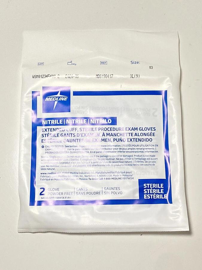 Used Lot 48 Pairs - Medline MDS198417 Nitrile Sterile Exam Blue Gloves , Size XL