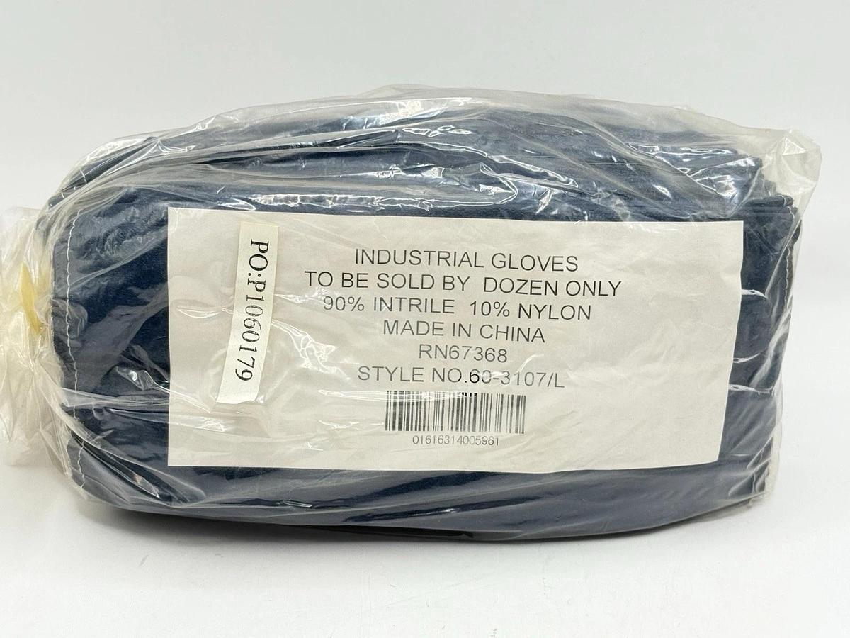 Used NEW 12 Pairs - Industrial Gloves - 60-3107 Nitrile Rubber & Nylon Gloves, Size L