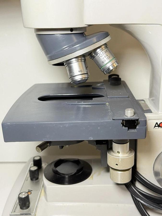 Used AO American Optical One Ten Microstar Lab Binocular Microscope w/ 4 Objectives