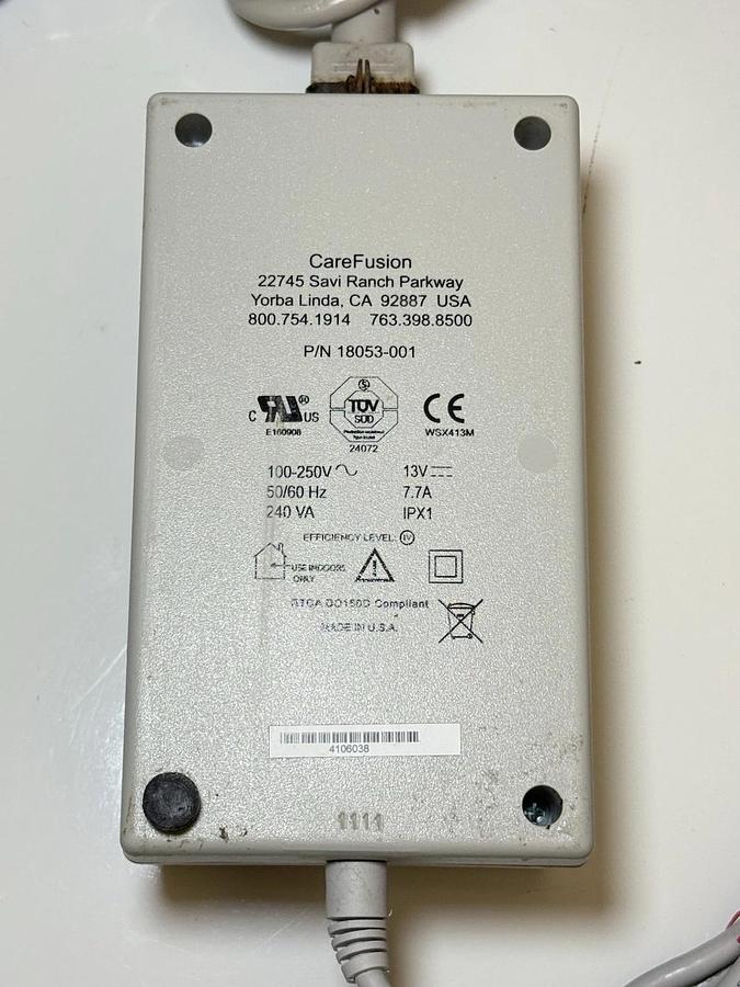 Used CareFusion AC Power Adapter Supply Cord – P/N: 18053-001 (Made in USA)