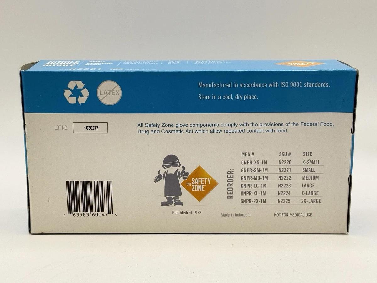 Used The Safety Zone N2212 Nitrile Gloves Small S Blue Latex-Free GNPR-SM-1M – New