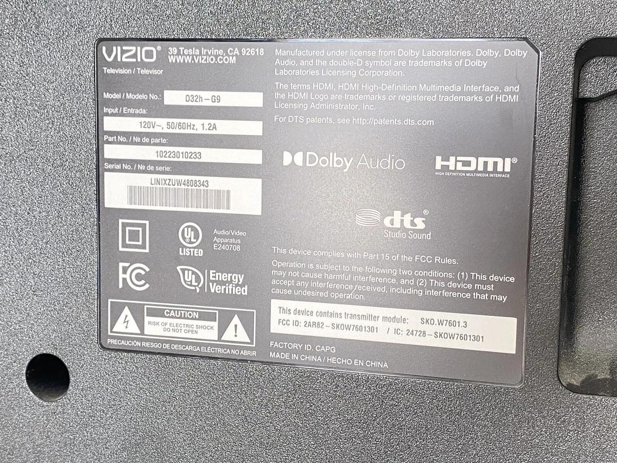 Used VIZIO D32H-G9 32 inch TV 845226019562
